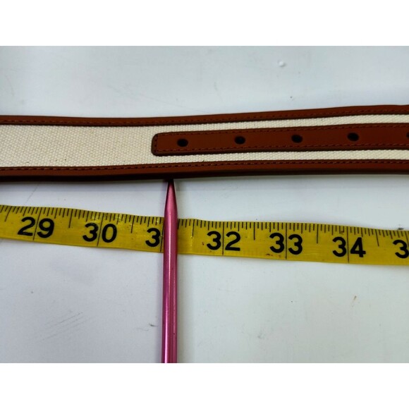 Ann Taylor S (31"-35") Womens Belt Leather Canvas Brown Beige Gold Tone Buckle - Picture 7 of 11